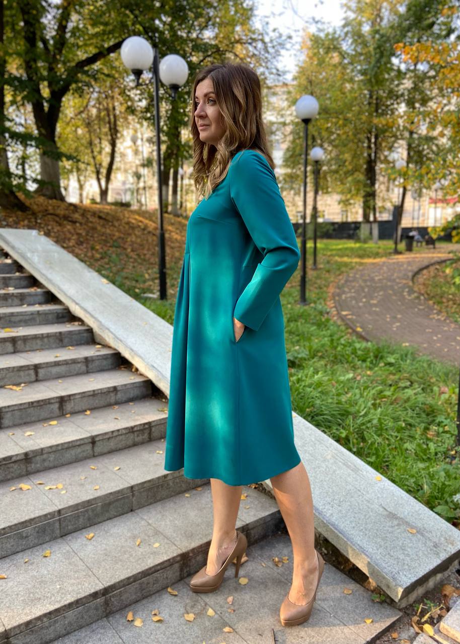 Платье П-458/1 (164, 88, 96, Костюмно-плательная, 2 Бирюзовый, OT Отсутствует, Вискоза 60% П/Э 35% Лайкра 5%)