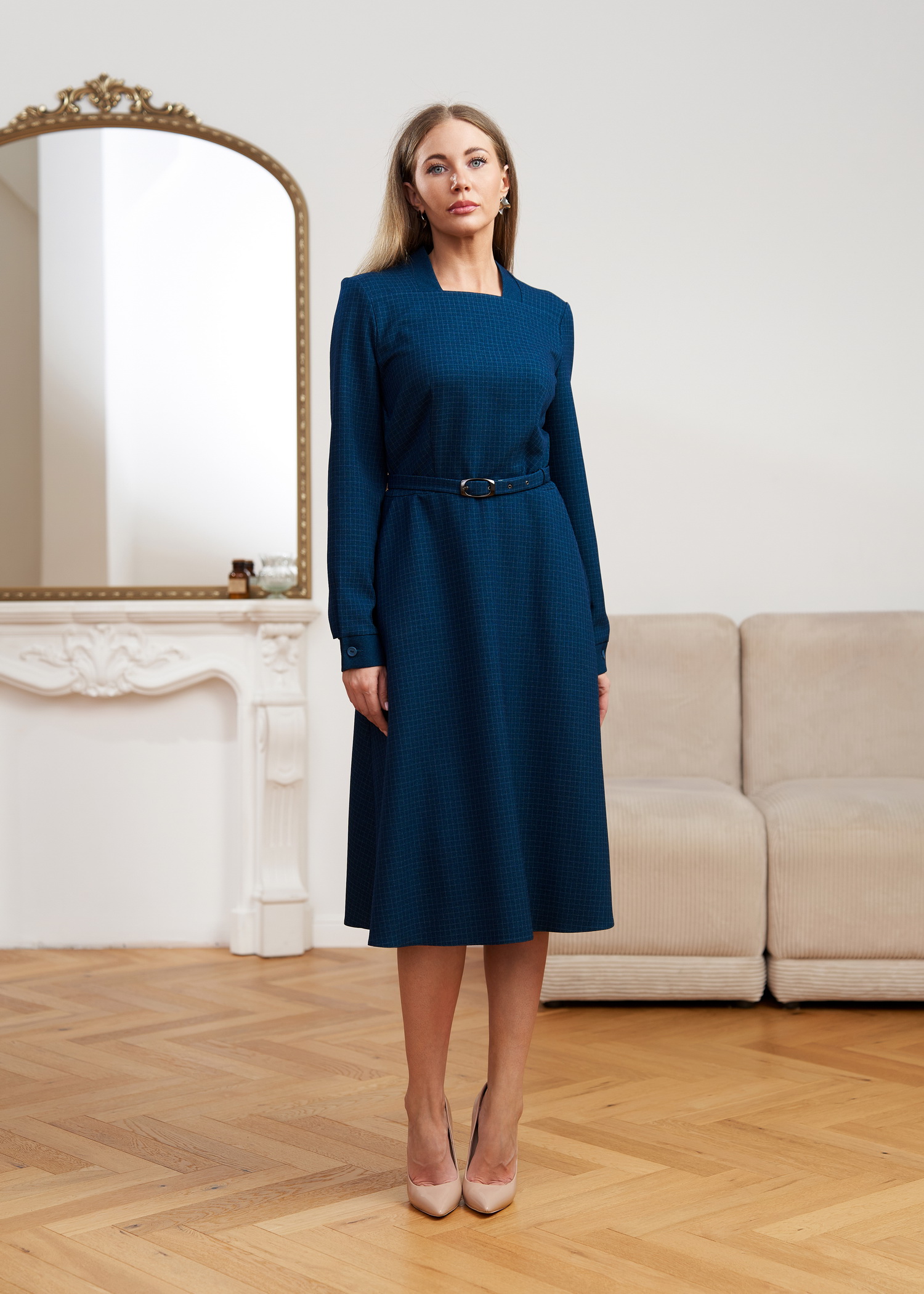 Платье П-555/1 (164, 88, 96, Плательная, 36 Изумрудный, MK Мелкая клетка, Вискоза 70% П/Э 25% Лайкра 5%)