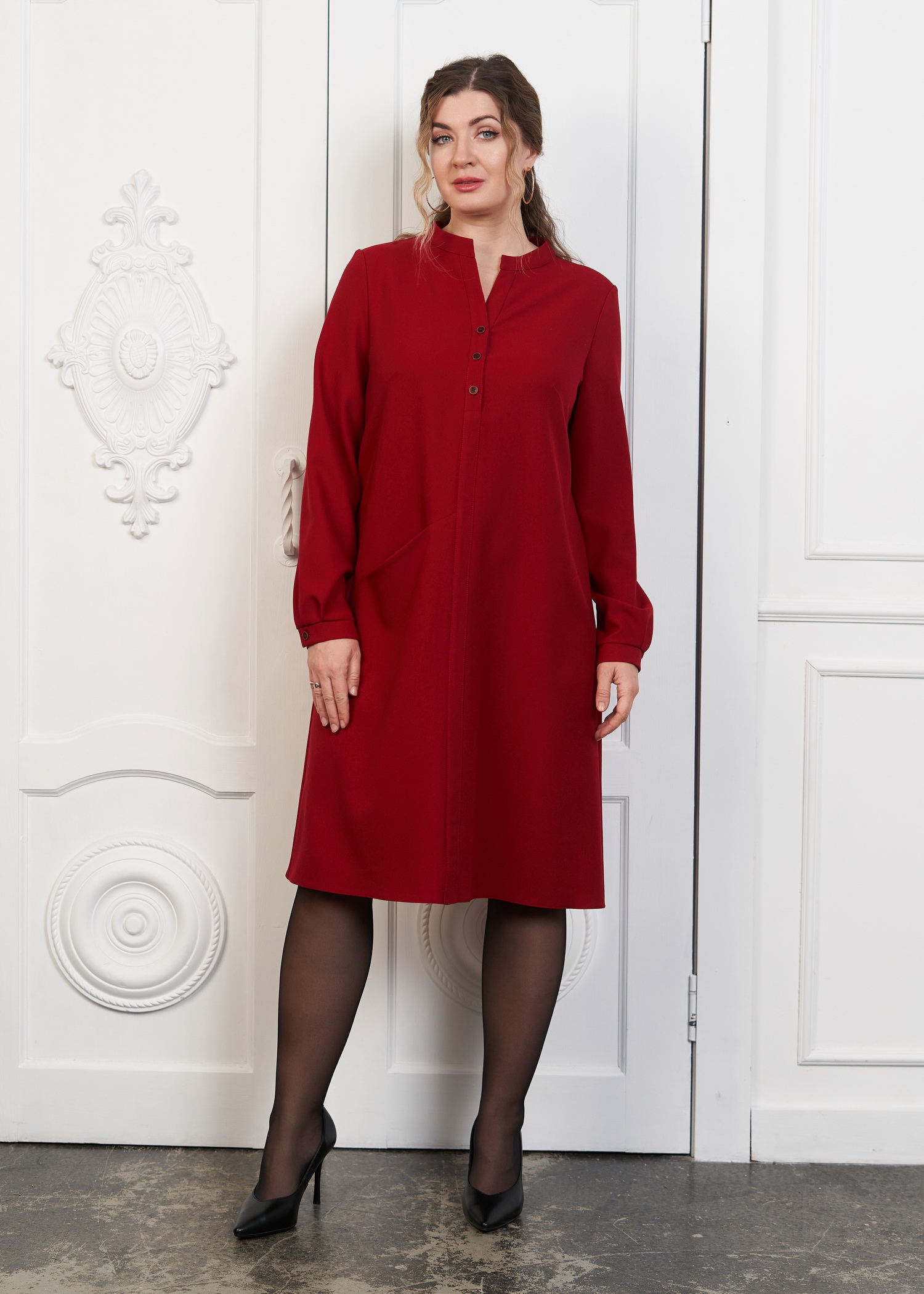 Платье П-292/2 (164, 88, 96, Костюмная, 40 Вишневый, OT Отсутствует, Шерсть 50% П/Э 45% Лайкра 5%)