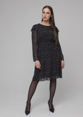 Платье П-552/1 (164, 88, 96, Шифон, 28 Черный, CB Цветок бежевый, Вискоза 70% П/Э 30%)